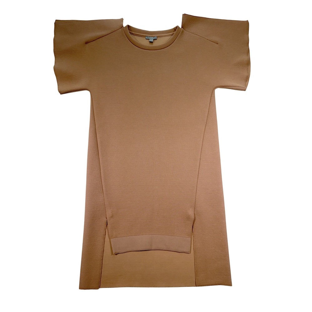 COS Structured Shift Dress Architectural Sleeve Womens XS Tan Brown Stretch